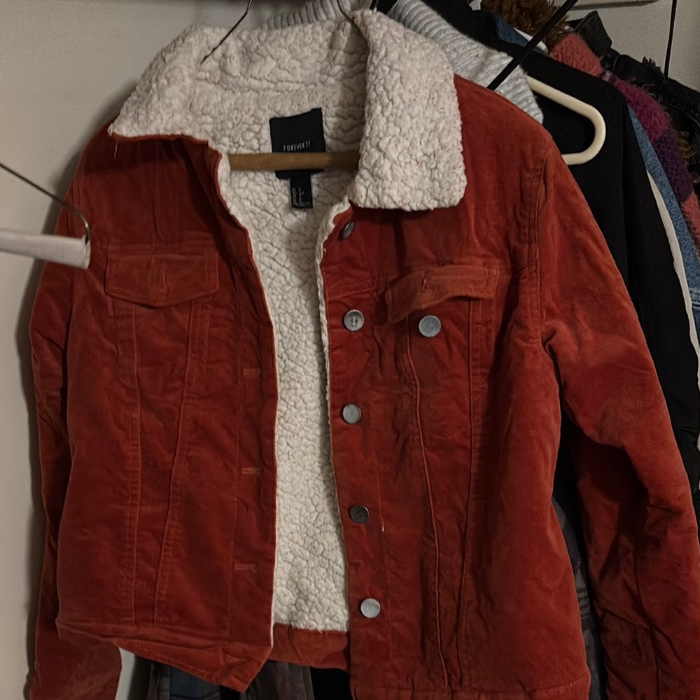 Fossil Red Corduroy Jacket with Sherpa Lining